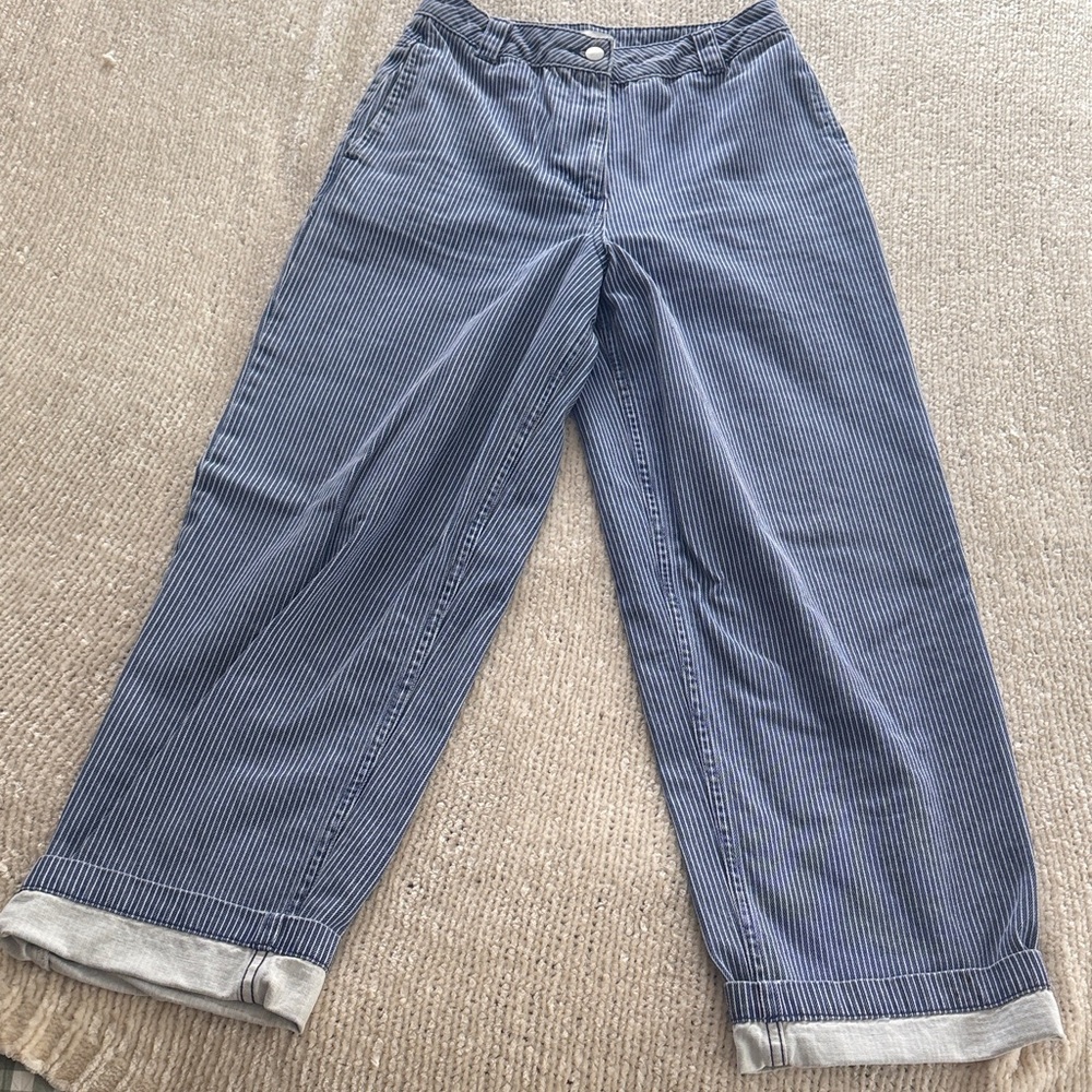 Topshop Blue Pinstripe Wide-Leg Jeans